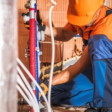 engineer assessing plumbing